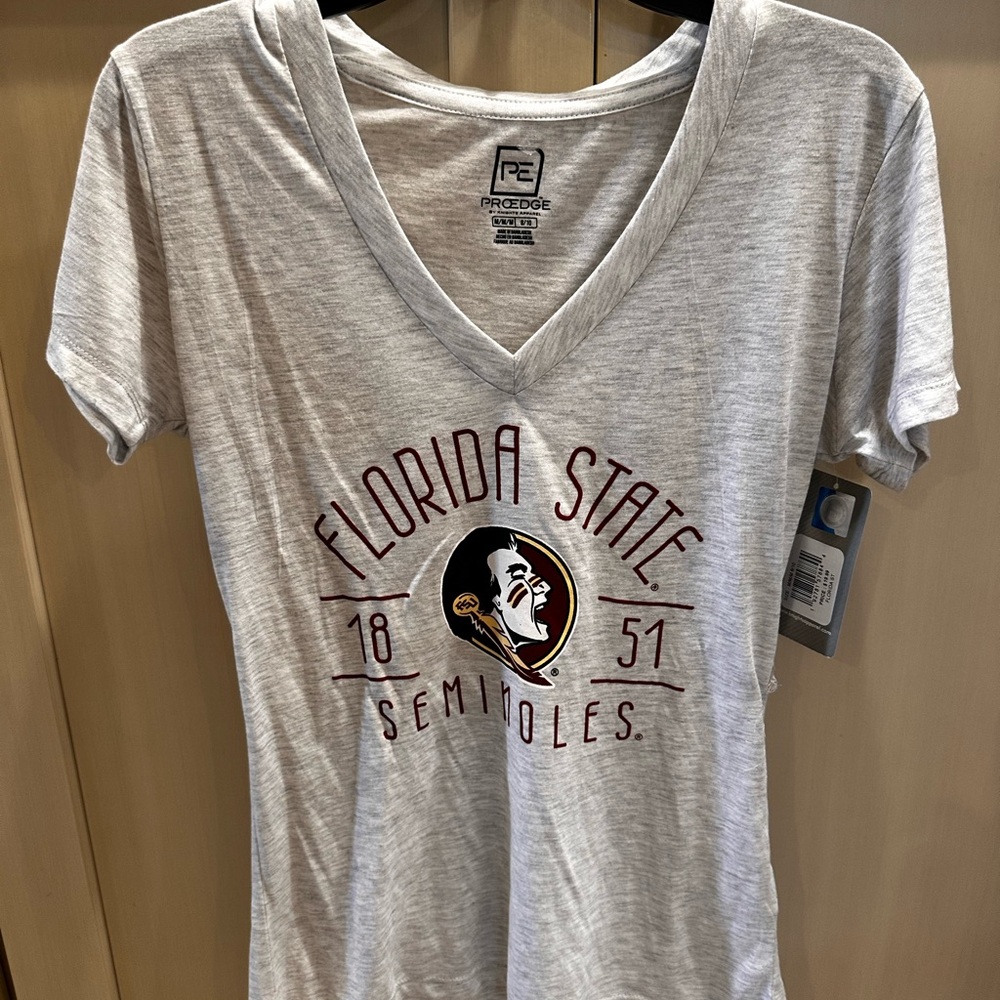 Knights Apparel Florida State Seminoles V-Neck Tee in Light Gray FSU